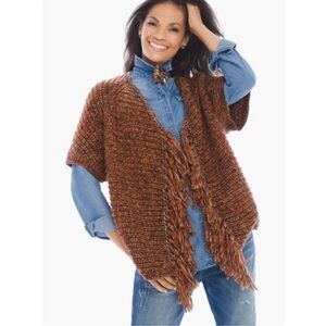 Chicos Katerina boho fringe brown open cardigan 1 or M